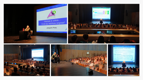 pColagem de uma palestra no auditório